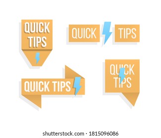 Quick tips, helpful tricks, tooltip, hint for website. Colorful banner with useful information. Speech bubble with text isolated on a white background. Advice and message, badge. Vector illustration.