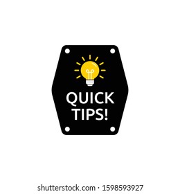 Quick tips, helpful tricks vector logo icon or symbol set with black and yellow color and lightbulb element suitable for web. emblems and banners vector set isolated