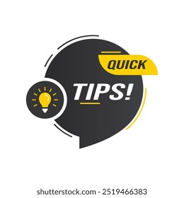 quick tips icon badge black yellow vector design isolated white background