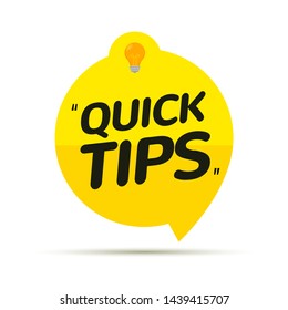 Quick tips icon badge. Top tips advice note icon. Idea bulb education tricks.