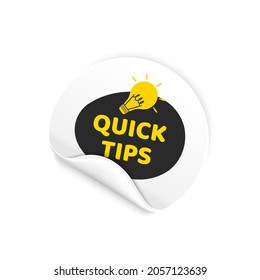 Quick tips Symbol-Button. Tipp-Aufkleber mit Hinweisen Symbol. Idea Stier-Erziehungstricks.