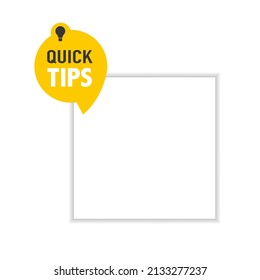 Quick Tips Icon Badge. Top Tips Advice Note Icon. Idea Bulb Education Tricks.