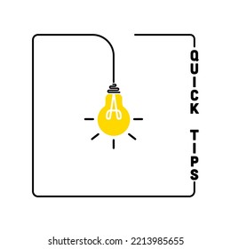 Quick tips icon badge. Top tips advice note icon. Idea bulb education tricks. Vector illustration