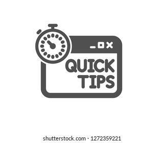 Quick tips icon. Helpful tricks sign. Tutorials with timer symbol. Quality design element. Classic style icon. Vector