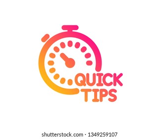 Quick tips icon. Helpful tricks sign. Tutorials with timer symbol. Classic flat style. Gradient quick tips icon. Vector