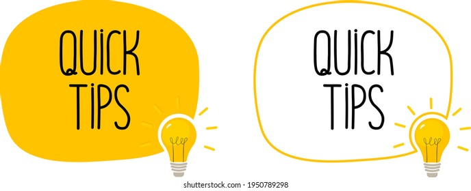 Quick tips icon with light bulb. Quick tips helpful tricks  Illustration isolated on white background.