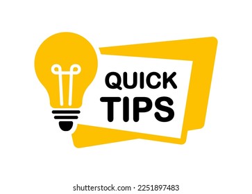 Quick tips icon. Quick tips logo with light bulb. Helpful and top tips badge. Vector