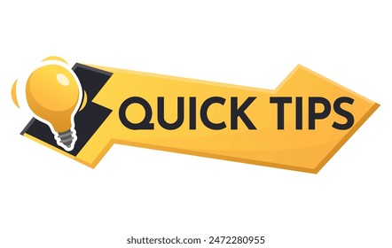 Quick tips icon or symbol with black and yellow color. Lightbulb element suitable for web. Vector illustration for helpful advice, tricks, solution or suggestion concept