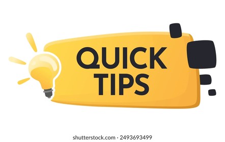 Quick tips icon or symbol with black and yellow color. Lightbulb element suitable for web. Vector illustration for helpful advice, tricks, solution or suggestion concept