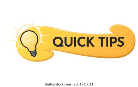 Quick tips icon or symbol with black and yellow color. Lightbulb element suitable for web. Vector illustration for helpful advice, tricks, solution or suggestion concept
