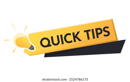 Icono o símbolo de consejos rápidos con color negro y amarillo. Elemento de bombilla adecuado para el Web. Ilustración vectorial para consejos útiles, trucos, solución o concepto de sugerencia