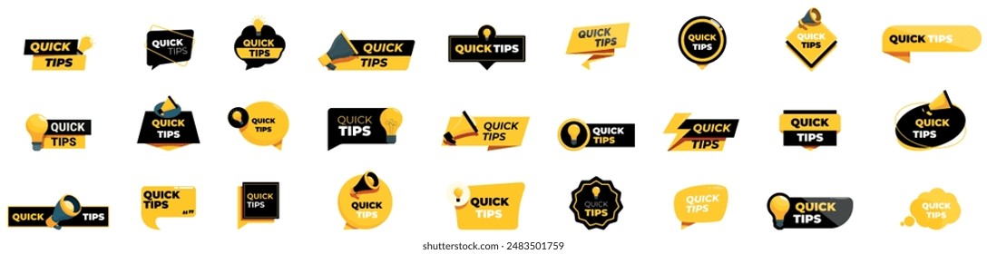 Quick tips icons set. Set of modern and colorful quick tips banners showing helpful information and advice