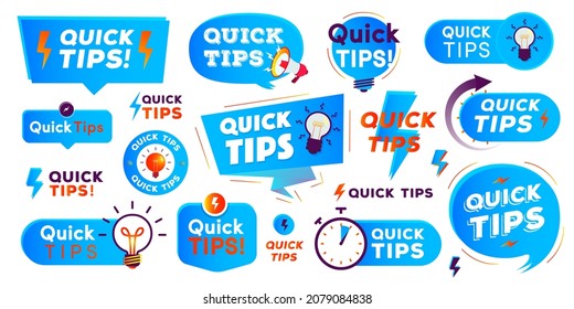 Das QuickTips-Label setzt den modernen Stil für Tooltip-Badge, Lösung- und Beratungsbanner, nützliche Tricks, nützliche Informationsaufkleber, Schulungsanhänger, Tipps, neues Wissen und Lernpraxis. Vektor 10 eps