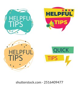 Quick tips label vector set modern style for tooltip badge, solution and advice banner, helpful tricks, useful information sticker, education tag, hint, new knowledge and study practice. 10 eps