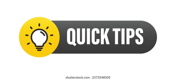 Quick tips with light bulb icon sign on white background. Vector illustration.