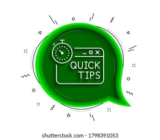 Quick tips line icon. Chat bubble with shadow. Helpful tricks sign. Tutorials with timer symbol. Thin line quick tips icon. Vector