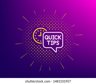 Quick tips line icon. Halftone pattern. Helpful tricks sign. Tutorials symbol. Gradient background. Quick tips line icon. Yellow halftone pattern. Vector