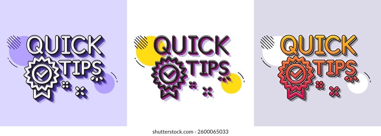 Quick tips line icon. Halftone dotted pattern. Gradient icon with grain shadow. Helpful tricks sign. Tutorials with award medal symbol. Line quick tips icon. Various designs. Vector