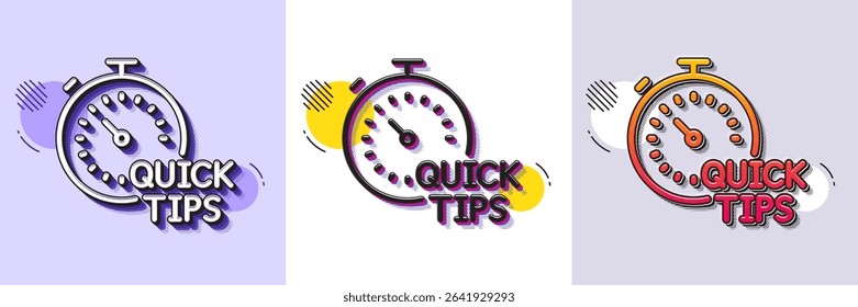 Quick tips line icon. Halftone dotted pattern. Gradient icon with grain shadow. Helpful tricks sign. Tutorials with timer symbol. Line quick tips icon. Various designs. Vector