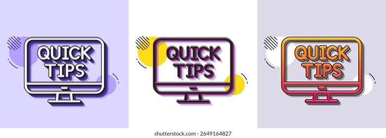 Ícone de linha de dicas rápidas. Padrão pontilhado de meio-tom. Ícone de gradiente com sombra de grão. Sinal de truques úteis. Símbolo de tutoriais da Web. Ícone Linha de tutoriais da Web. Vários desenhos. Vetor