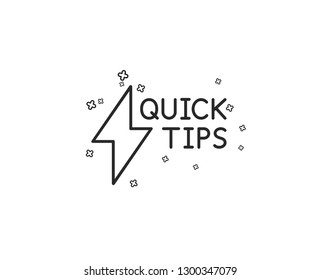 Quick tips line icon. Helpful tricks sign. Tutorials with lightning or energy symbol. Geometric shapes. Random cross elements. Linear Quickstart guide icon design. Vector