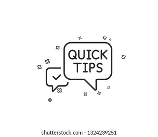 Quick tips line icon. Helpful tricks speech bubble sign. Geometric shapes. Random cross elements. Linear Quick tips icon design. Vector