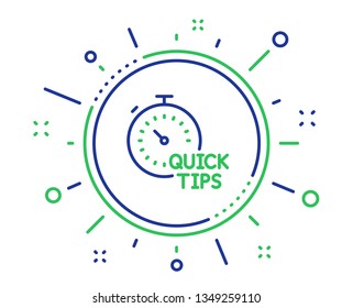 Quick tips line icon. Helpful tricks sign. Tutorials with timer symbol. Quality design elements. Technology quick tips button. Editable stroke. Vector