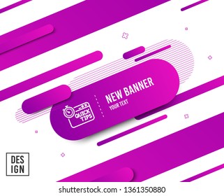 Quick tips line icon. Helpful tricks sign. Tutorials with timer symbol. Diagonal abstract banner. Linear quick tips icon. Geometric line shapes. Vector