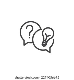 Quick tips line icon. Speech bubble with lamp and query linear style sign for mobile concept and web design. Support service outline vector icon. Advice symbol, logo illustration. Vector graphics