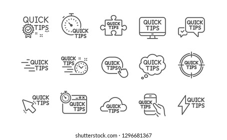 Quick tips line icons. Helpful tricks, Solution and Quickstart guide. Tutorial linear icon set.  Vector