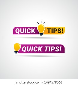 Quick tips logo badge with yellow lightbulb icon vector illustration