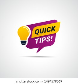 Quick Tips Logo Badge With Yellow Lightbulb Icon Vector Illustration