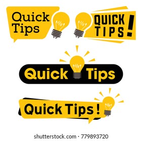 Quick tips logo, icon or symbol set with black and yellow color and lightbulb element suitable for web