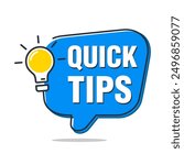 Quick tips logo with light bulb. Great ideas, tips. Vector illustration.