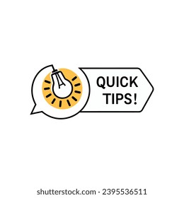 Quick tips logo with a light bulb. Top tips, helpful tricks, tooltips, advice, and ideas for business and advertising. Vector illustration.