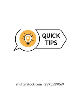 Quick tips logo with a light bulb. Top tips, helpful tricks, tooltips, advice, and ideas for business and advertising. Vector illustration.