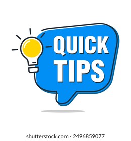 Quick tips logo with light bulb. Great ideas, tips. Vector illustration.