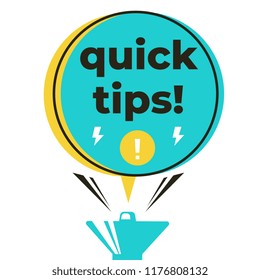 Quick tips megaphone label vector design isolated on white illustration