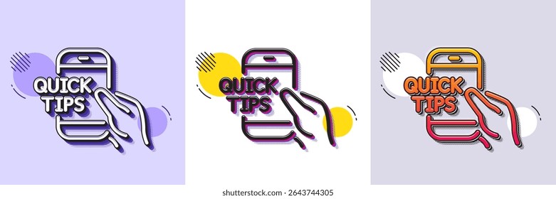 Quick tips on phone line icon. Halftone dotted pattern. Gradient icon with grain shadow. Helpful tricks sign. Internet tutorials symbol. Line education icon. Various designs. Vector