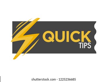 Quick tips poster giving advice. Hand gesture and headline placed in black block, logo of company service helping people to solve problems. Solution findings isolated on white vector illustration