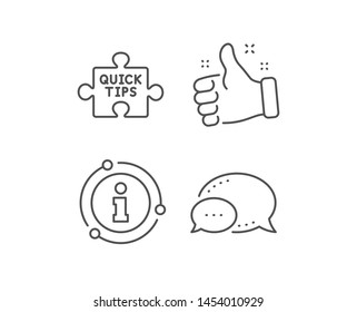 Quick tips puzzle line icon. Chat bubble, info sign elements. Helpful tricks sign. Linear quick tips outline icon. Information bubble. Vector