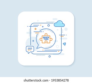 Icono de línea de rompecabezas de consejos rápidos. Botón de vector cuadrado abstracto. Señales de trucos útiles. Icono de línea de consejos rápidos. Concepto de burbuja de discursos. Vector