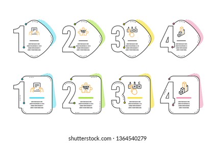 Quick tips, Receive file and Correct checkbox icons simple set. 3d chart sign. Tutorials, Hold document, Answer. Presentation column. Education set. Infographic timeline. Line quick tips icon. Vector