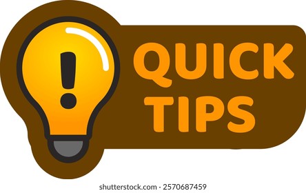 Quick tips sign with exclamation point inside light bulb representing important information or advice for problem solving and decision making