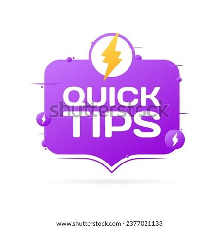 Quick tips sign. Flat, purple, lightning icon, quick tips sign. Vector icon
