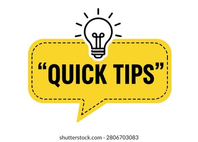 Quick tips speech bubble banner with light bulb for helpful advice