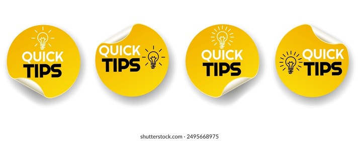 Quick tips sticker set. Banners quick tips badge with light bulb isolated vector illustration