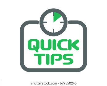 Quick tips vector isolated on white. Banner with clock and "Quick tips" text.