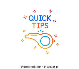 Quick tips whistle line icon. Helpful tricks sign. Gradient design elements. Linear tutorials icon. Random shapes. Vector