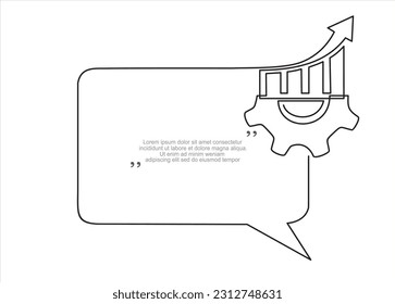 Quick tips.Continuous one line drawing of gears, graph and speech bubble. Trendy line art vector on a white background. Vector illustration.